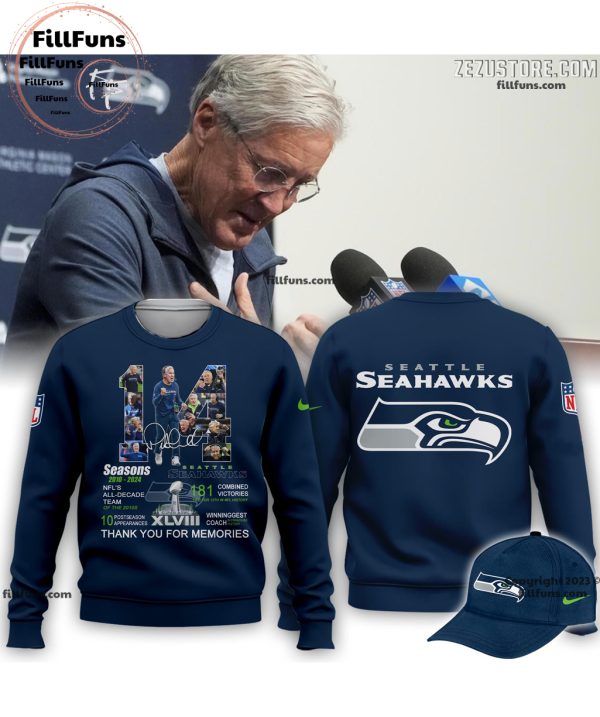 Pete Carroll 14 Seasons At Seattle Seahawks Thank You For The Memories Hoodie, Jogger, Cap