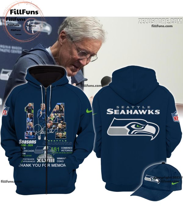 Pete Carroll 14 Seasons At Seattle Seahawks Thank You For The Memories Hoodie, Jogger, Cap