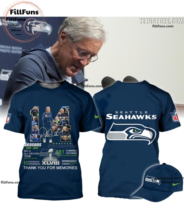 Pete Carroll 14 Seasons At Seattle Seahawks Thank You For The Memories Hoodie, Jogger, Cap