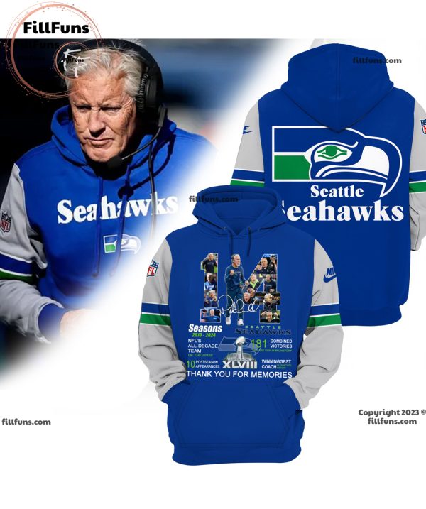 Pete Carroll Coach Seattle Seahawks 14 Seasons 2010 – 2024 Thank You For The Memories Hoodie, Jogger, Cap