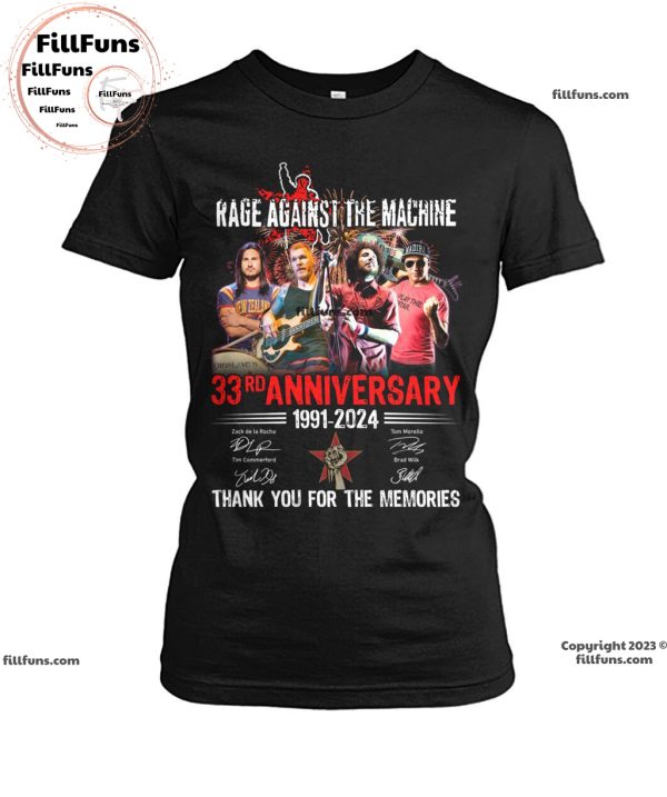 Rage Against The Machine 33rd Anniversary 1991 – 2024 Thank You For The Memories Unisex T-Shirt