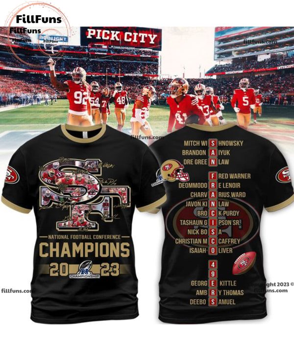 San Francisco 49ers National Football Conference Champions 2023 Black 3D T-Shirt