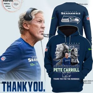 Seattle Seahawks Coach Pete Carroll Thank You For The Memories 2010 – 2023 Thank You For The Memories Hoodie, Jogger, Cap