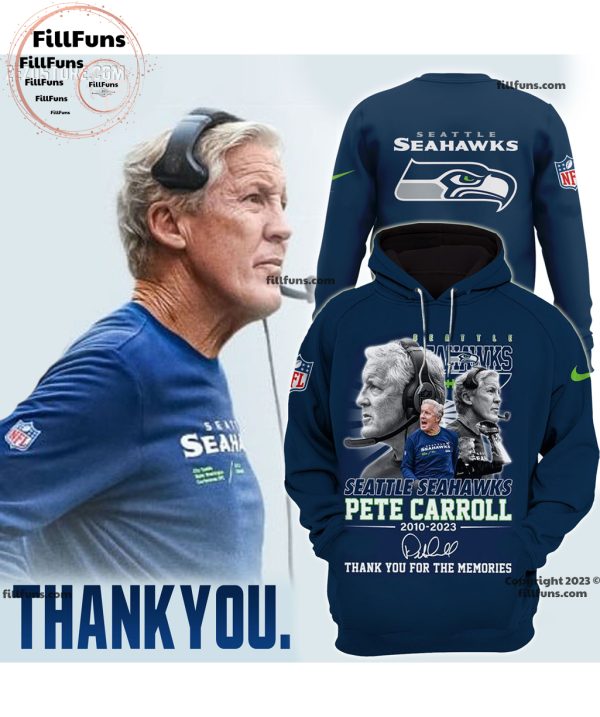 Seattle Seahawks Coach Pete Carroll Thank You For The Memories 2010 – 2023 Thank You For The Memories Hoodie, Jogger, Cap