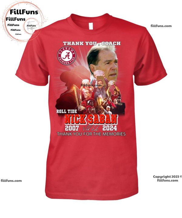 Thank You, Coach Roll Tide Nick Saban 2007 – 2024 Thank You For The Memories Unisex T-Shirt