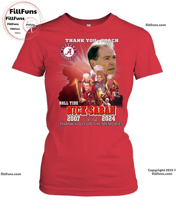 Thank You, Coach Roll Tide Nick Saban 2007 – 2024 Thank You For The Memories Unisex T-Shirt