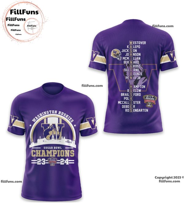 Washington Huskies Sugar Bowl Champions 23 24 3D Shirt