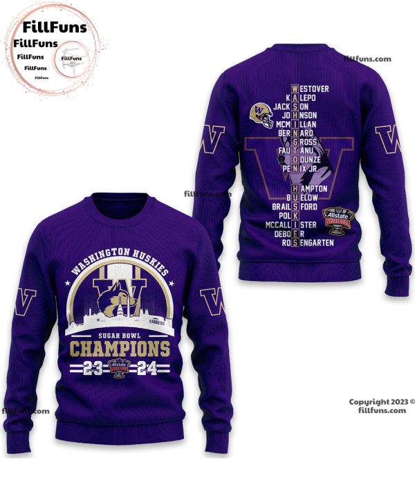 Washington Huskies Sugar Bowl Champions 23 24 3D Shirt