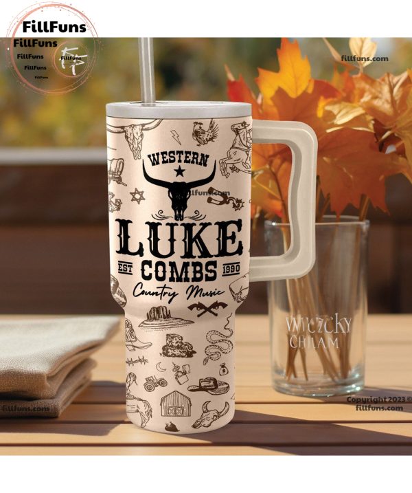 Western Luke Combs Est. 1990 Country Music 40oz Tumbler with Handle and Straw