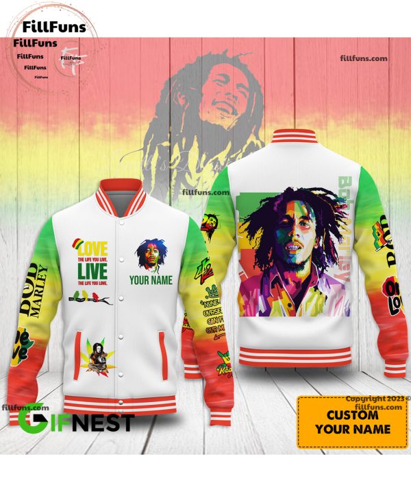 Custom Name Bob Marley Love The Life You Live – Live The Life You Love Varsity Baseball Jacket