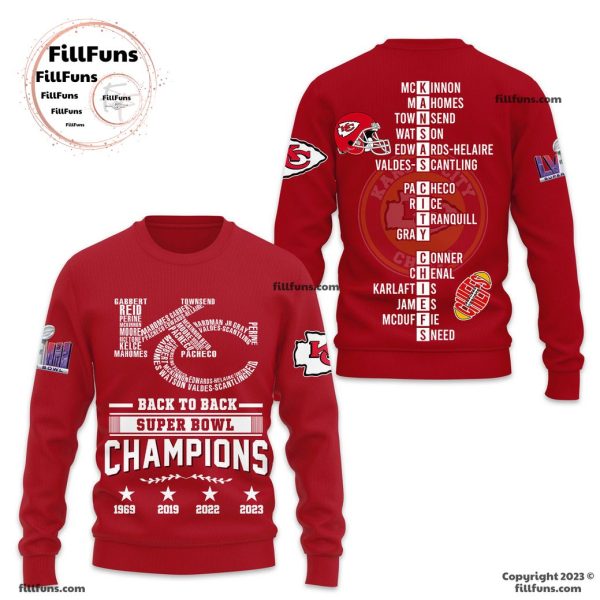 Back To Back Super Bowl Champions 1969 2019 2022 2023 Kansas City Chiefs Red 3D T-Shirt