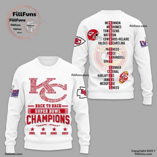 Back To Back Super Bowl Champions 1969 2019 2022 2023 Kansas City Chiefs White 3D T-Shirt
