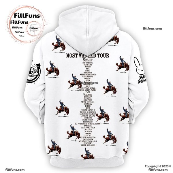 Bad Bunny Most Wanted Tour White Hoodie, Longpants, Cap