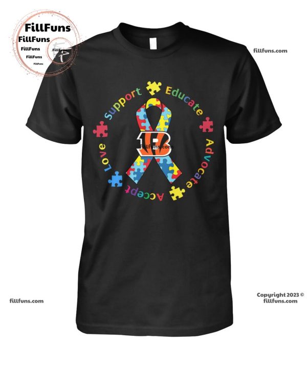 Cincinnati Bengals Support Educate Advocate Accept Love Autism Awareness Unisex T-Shirt