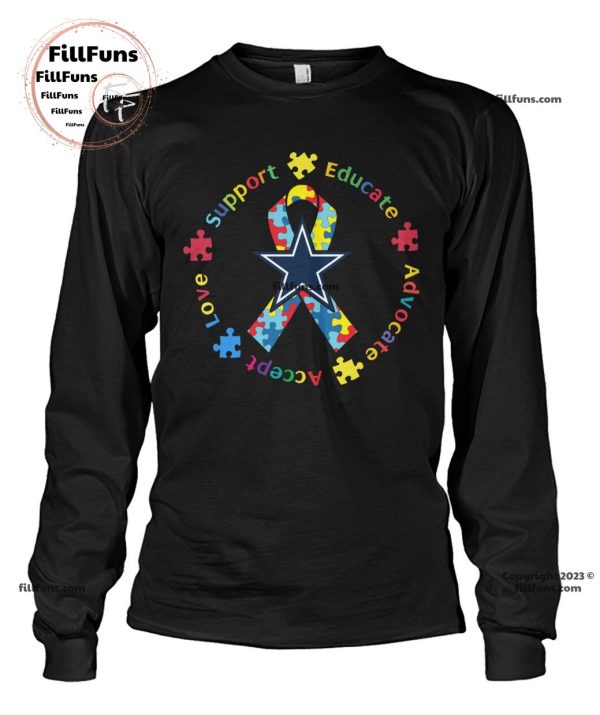 Dallas Cowboys Support Educate Advocate Accept Love Autism Awareness Unisex T-Shirt