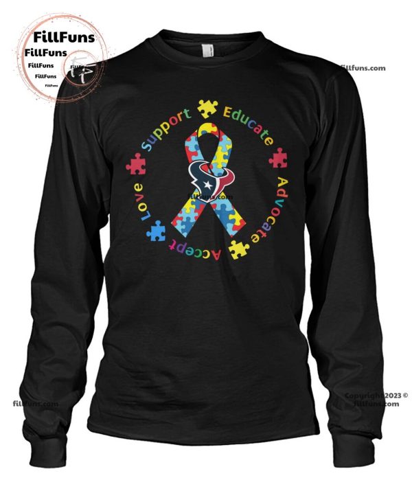 Houston Texans Support Educate Advocate Accept Love Autism Awareness Unisex T-Shirt