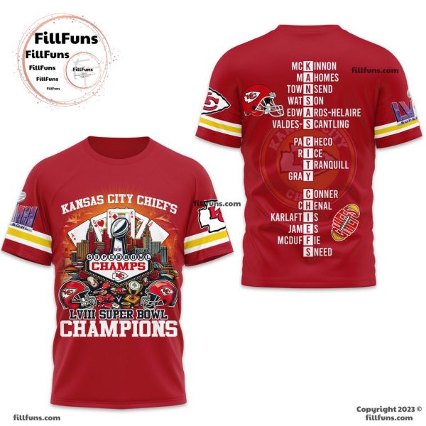 Kansas City Chiefs LVIII Super Bowl Champions Red 3D T-Shirt