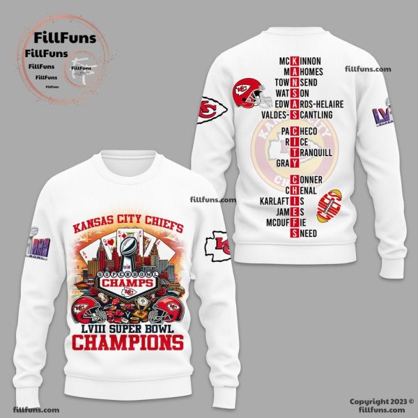 Kansas City Chiefs LVIII Super Bowl Champions White 3D T-Shirt