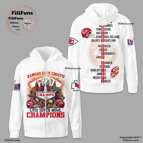 Kansas City Chiefs LVIII Super Bowl Champions White 3D T-Shirt