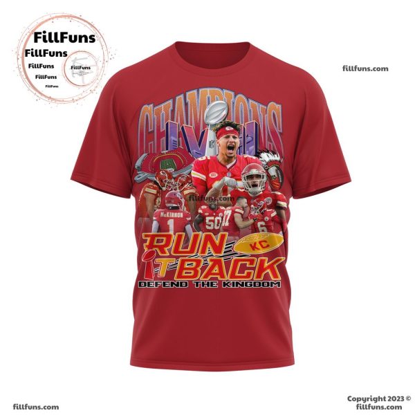 Kansas City Chiefs Super Bowl LVIII Champions Run It Back Defend The Kingdom Red 3D T-Shirt