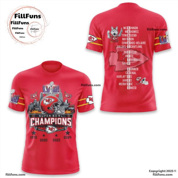 LVIII Super Bowl Champions 1970 2020 2023 2024 Kansas City Chiefs 3D T-Shirt