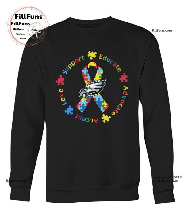 Philadelphia Eagles Support Educate Advocate Accept Love Autism Awareness Unisex T-Shirt