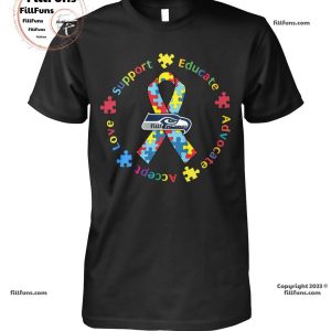 Seattle Seahawks Support Educate Advocate Accept Love Autism Awareness Unisex T-Shirt