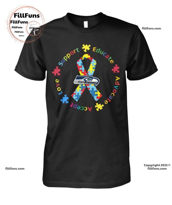 Seattle Seahawks Support Educate Advocate Accept Love Autism Awareness Unisex T-Shirt