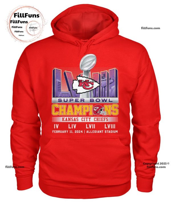 Super Bowl Champions Kansas City Chiefs IV LIV LVII LVIII February 11, 2024 Allegiant Stadium T-Shirt