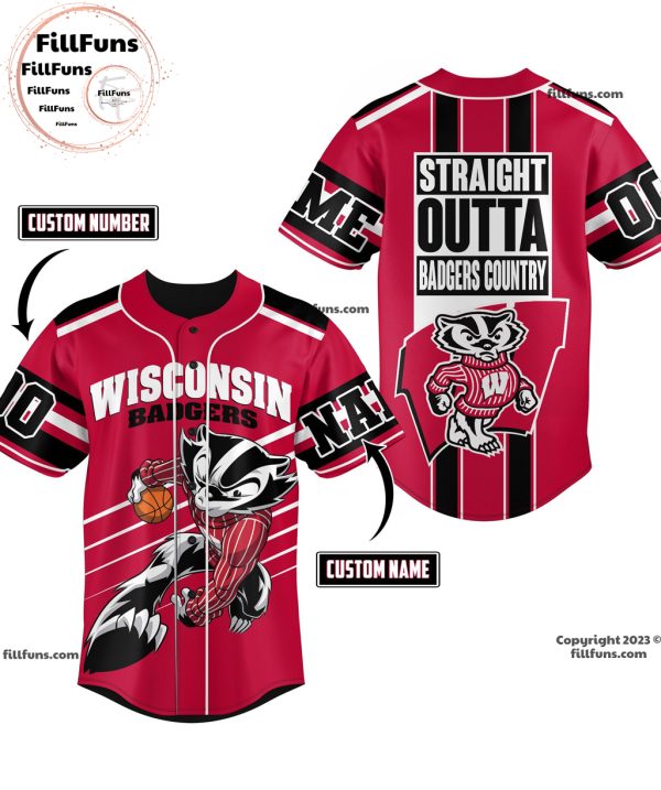 Wisconsin Badgers Straight Outta Badgers Country Custom Baseball Jersey