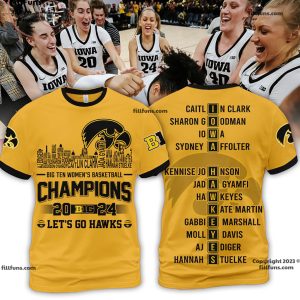 Big Ten Women’s Basketball Champions 2024 Iowa Hawkeyes Yellow T-Shirt