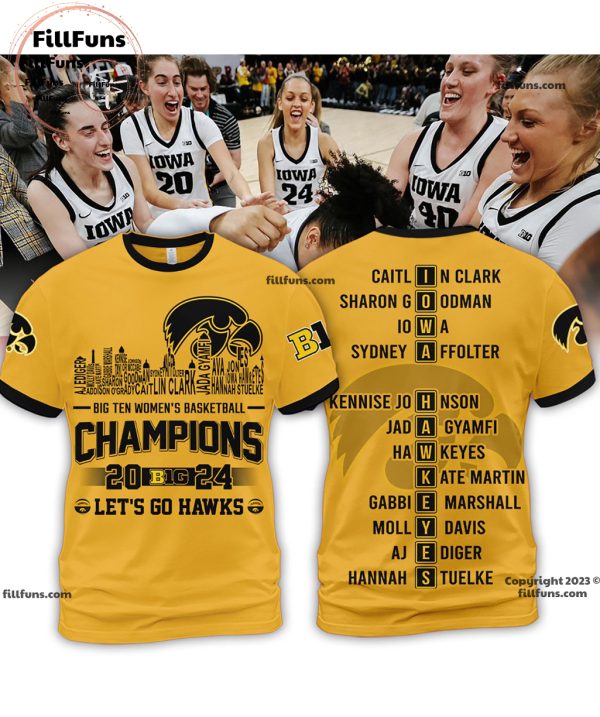 Big Ten Women’s Basketball Champions 2024 Iowa Hawkeyes Yellow T-Shirt