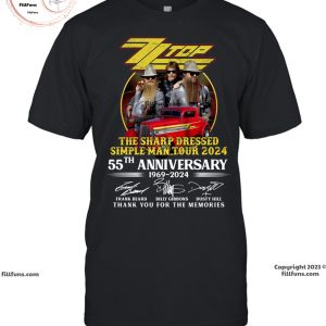 Zz Top The Sharp Dressed Simple Man Tour 2024 55Th Anniversary 1969-2024 Thank You For The Memories T-Shirt