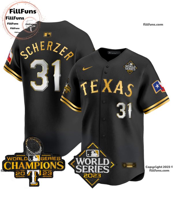 Men’s Texas Rangers 2023 World Series Champions Max Scherzer #31 Baseball Jersey