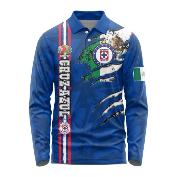 LIGA MX Cruz Azul Special Long Sleeve Polo Design Kits