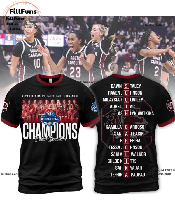 2024 Sec Women’s Basketball Tournament Champions South Carolina Gamecocks Black T-Shirt