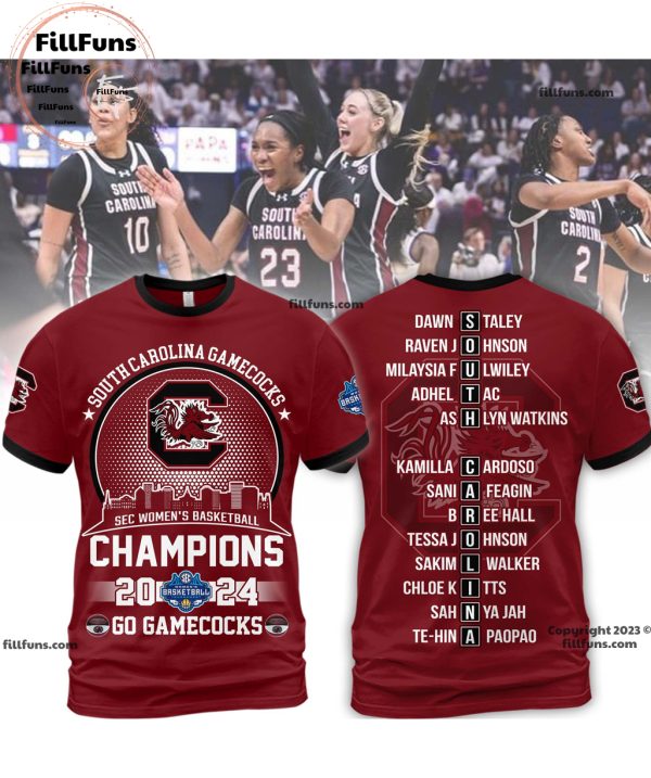 South Carolina Gamecocks Sec Women’s Basketball Champions 2024 Go Gamecocks Garnet T-Shirt