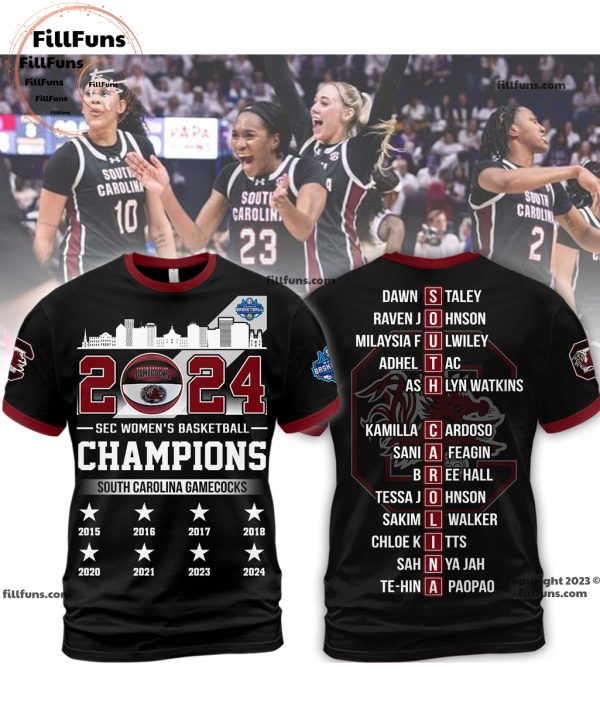 2024 Sec Women’s Basketball Champions South Carolina Gamecocks Black T-Shirt