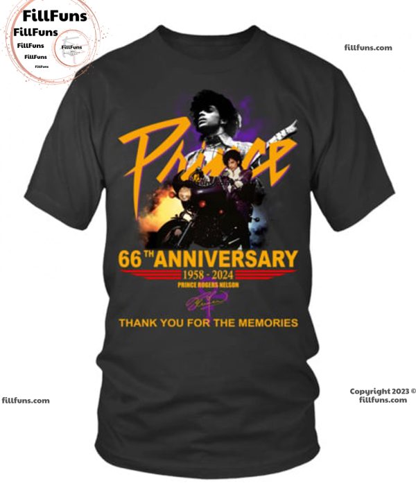 Prince 66Th Annivesary 1958-2024 Prince Rogers Nelson Thank You For The Memories T-Shirt