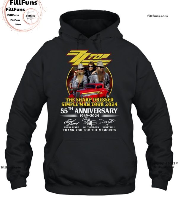 Zz Top The Sharp Dressed Simple Man Tour 2024 55Th Anniversary 1969-2024 Thank You For The Memories T-Shirt