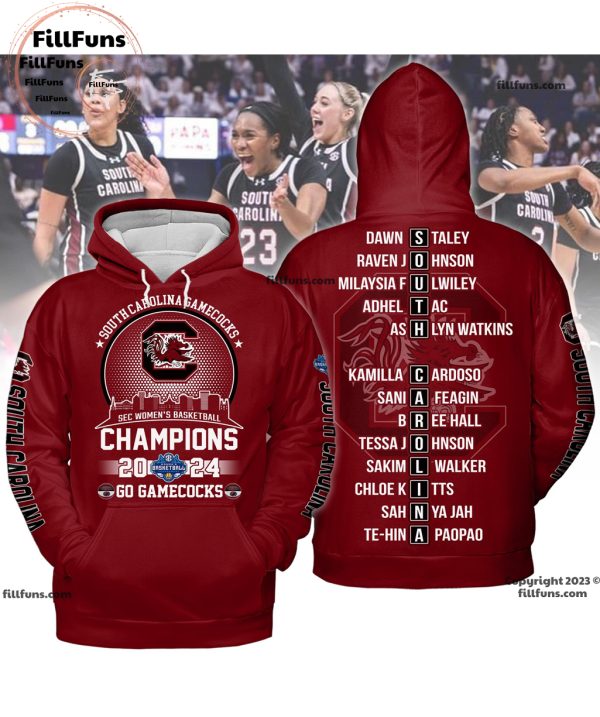 South Carolina Gamecocks Sec Women’s Basketball Champions 2024 Go Gamecocks Garnet T-Shirt