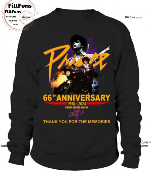 Prince 66Th Annivesary 1958-2024 Prince Rogers Nelson Thank You For The Memories T-Shirt