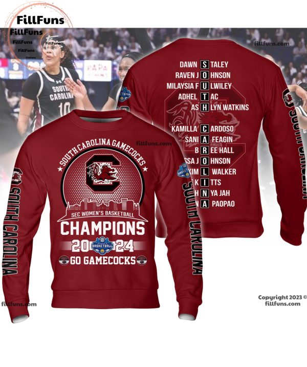 South Carolina Gamecocks Sec Women’s Basketball Champions 2024 Go Gamecocks Garnet T-Shirt