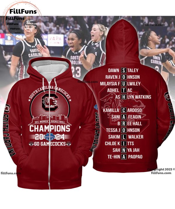 South Carolina Gamecocks Sec Women’s Basketball Champions 2024 Go Gamecocks Garnet T-Shirt