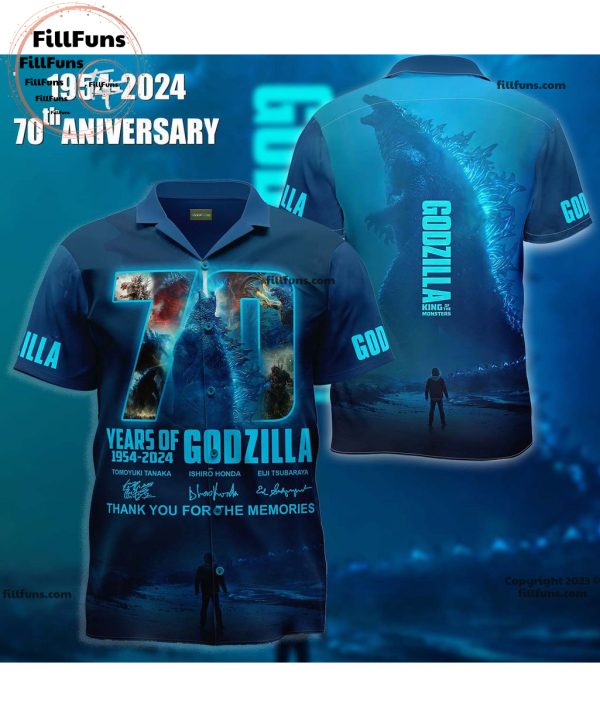 70 Years Of 1954-2024 Godzilla Thank You For The Memories 3D Hawaiian Shirt