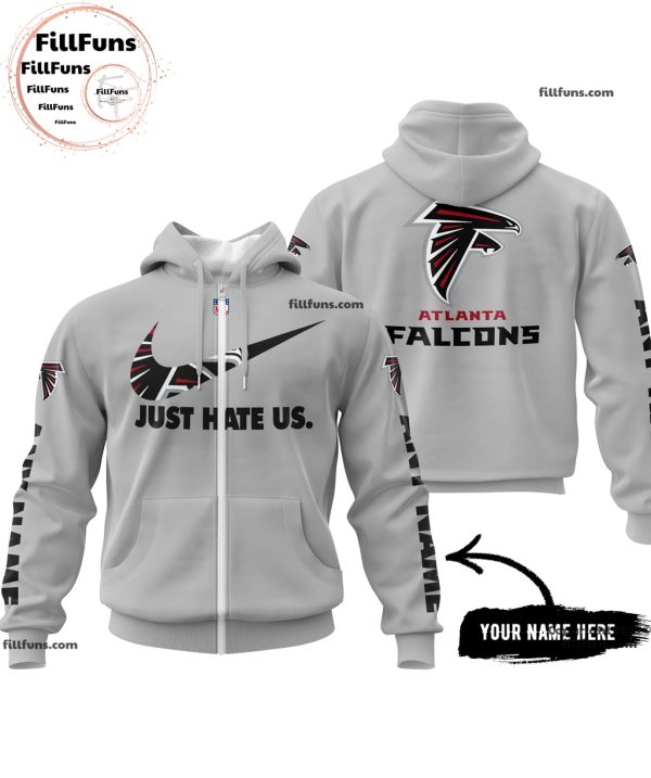 Custom Name NFL Atlanta Falcons Just Hate Us Grey Hoodie