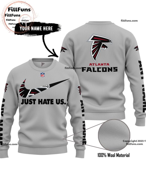 Custom Name NFL Atlanta Falcons Just Hate Us Grey Hoodie