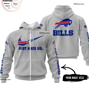 Custom Name NFL Buffalo Bills Just Hate Us Grey Hoodie