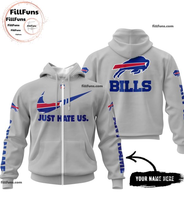 Custom Name NFL Buffalo Bills Just Hate Us Grey Hoodie