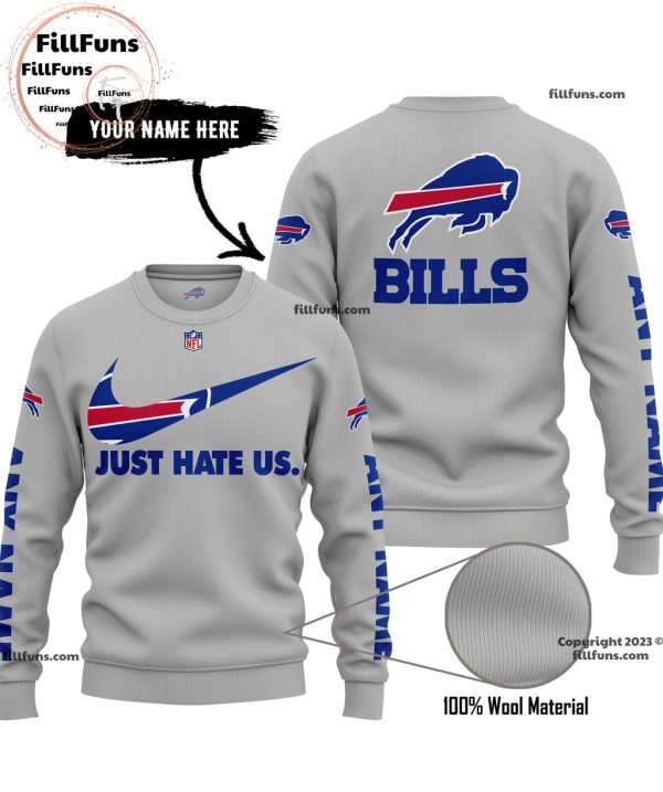 Custom Name NFL Buffalo Bills Just Hate Us Grey Hoodie